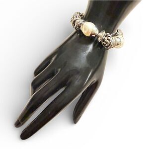 Pearl & Silver-Tone Stretch Bracelet With Crystal Accents (Women)